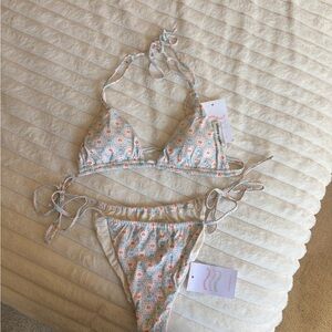 Dippin' Daisy's Floral Bikini in Cream and Blue